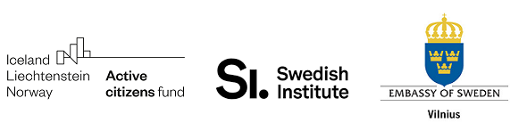 Aktyvių piliečių fondo, Švedijos instituto ir Švedijos ambasados logotipai